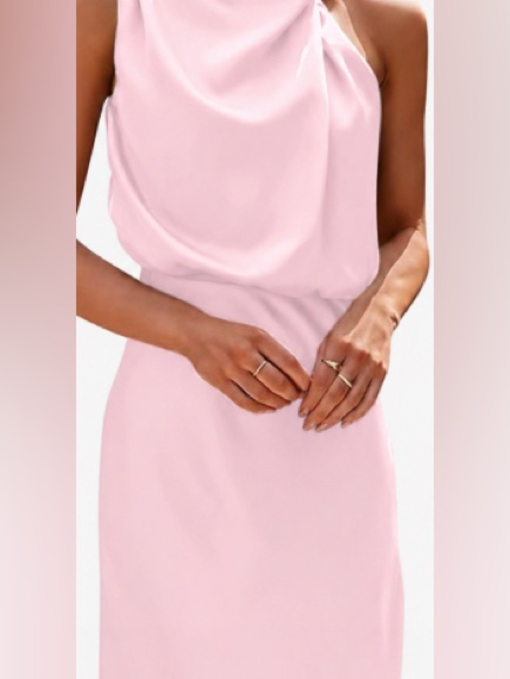 Sleeveless Pink Maxi Dress with Draped Cowl Neck